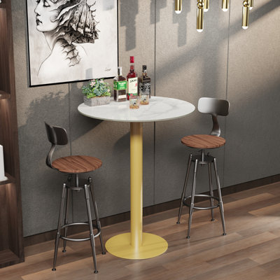 Kerubel Round Stone Top Metal Base Dining Table