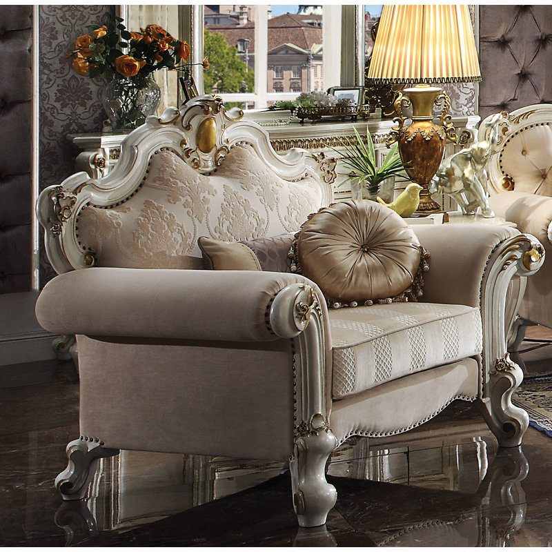 Handcrafted Antique Pearl and Fabric Wood Chair with Pillows