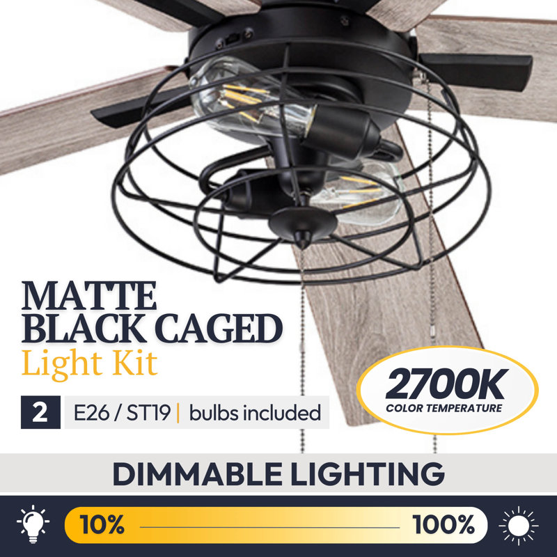 Marshall 52" Ceiling Fan with LED Light, Matte Black