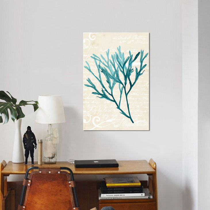 «Teal Seaweed III», impression sur toile, H 12 po x l 8 po x P 0,75 po, Toile tendue, Pas de tapis