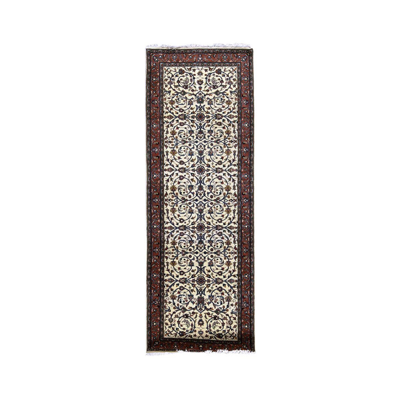 Tapis oriental rectangulaire en laine noué à la main ivoire / rose / vert