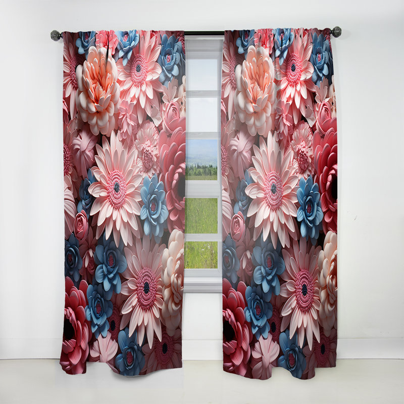 Maribella Pink Daisy Bloom Harmony - Traditional Velvet Curtain - Room Darkening - 1 panel, 52" W x 84" L
