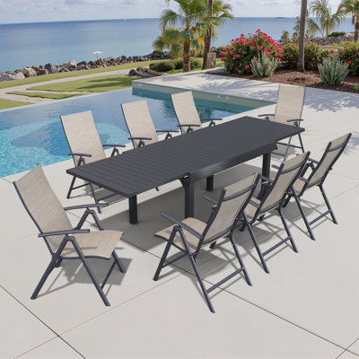  8 - Person Extendable Outdoor Dining Set with Adjustable Folding Chairs