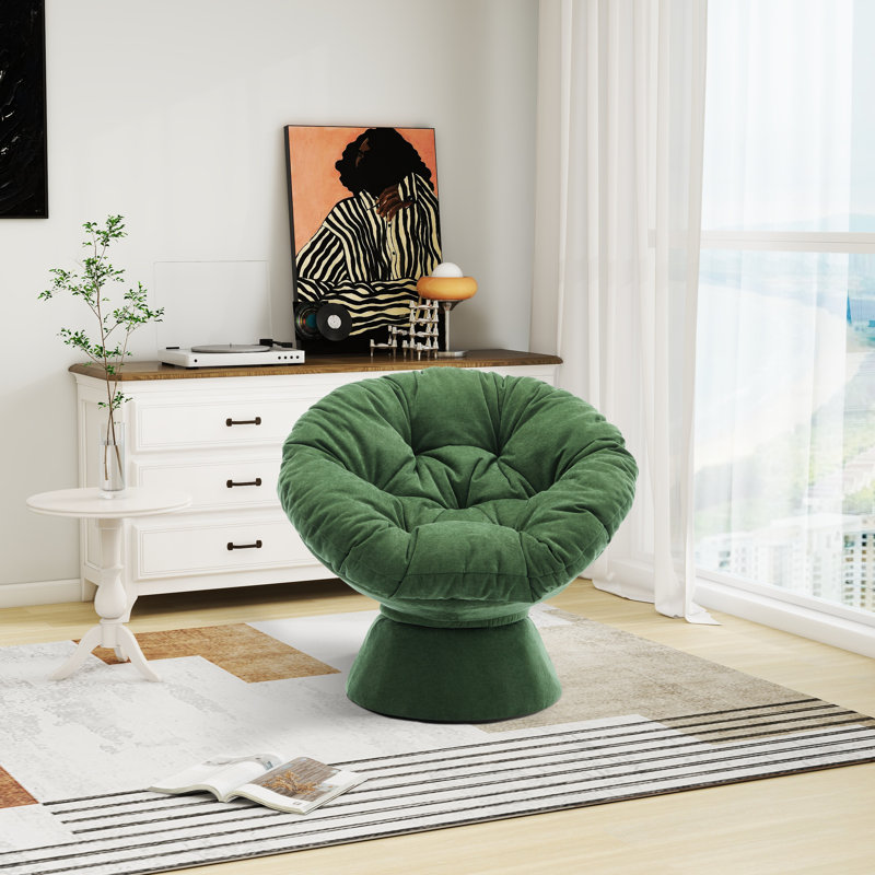 Fauteuil d'appoint pivotant rembourré, Chenille verte