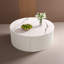 Table basse ronde moderne mobile avec roulettes, 2 tiroirs, plateau en pierre frittée à motif marbré