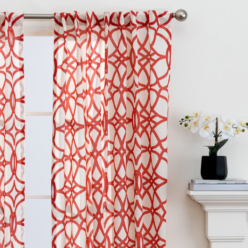 Gestel 100% Cotton Light-Filtering Geometric Curtain Panel with Rod Pocket Top and Hidden Back Tabs , Paprika, 50" W x 63" L