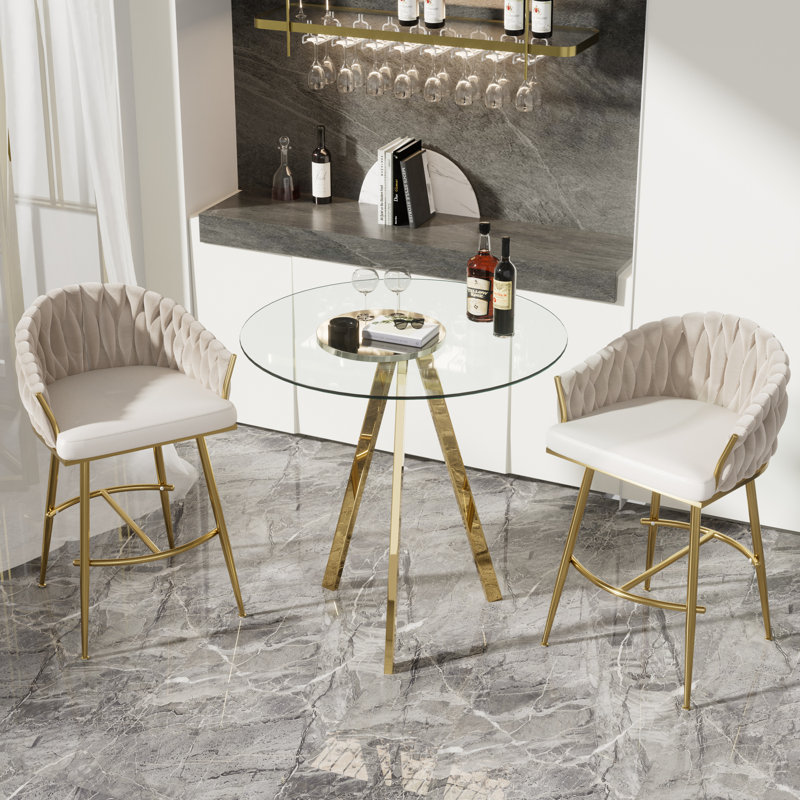 Table ronde et tabourets de bar pour 2 à 4 personnes, Beige, 3