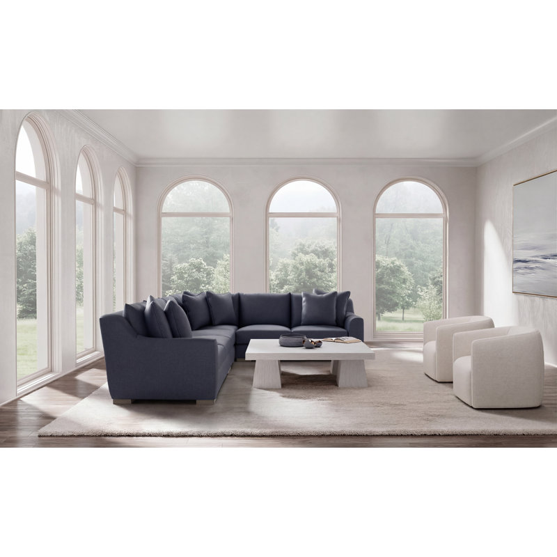 Sectional, Blue Polyester, 35" H x  140" W x 110" D, Right Hand Facing