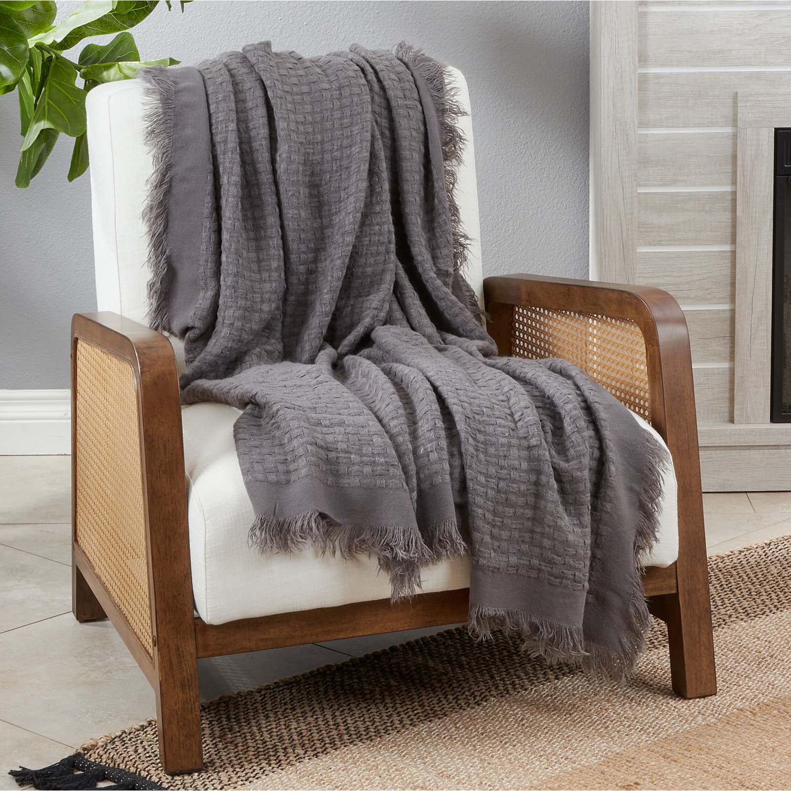 Sevan Collection Hand Woven Throw Blanket, Slate