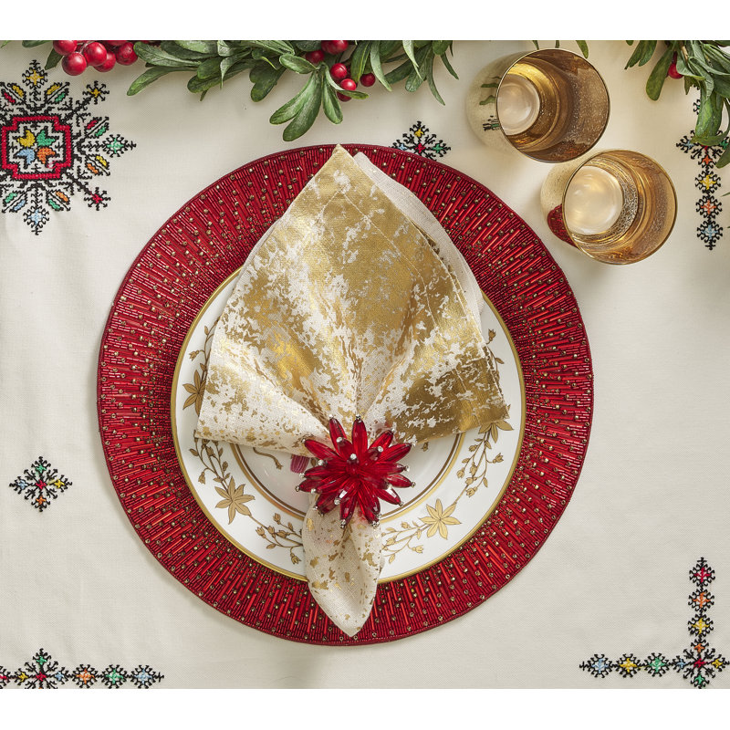 Metafoil Linen Napkin, White/Gold