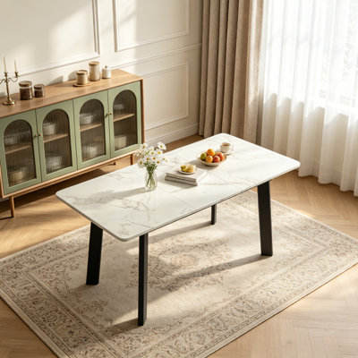 47.1"-63.1" Extendable Dining Table For 4-8 People,Faux Marble MDF Kitchen Table 