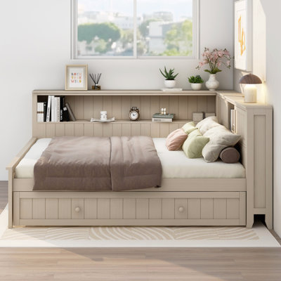 Full Size Wood Daybed with Storage Shelves