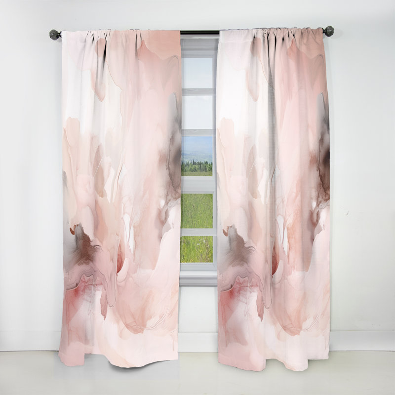 Rideau en velours rose délicat abstrait Marble III - 1 panneau, L 52 po x L 120 po