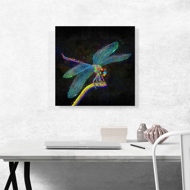 Libellule insecte - impression sur toile tendue, H 18 po x l 18 po x P 0,75 po