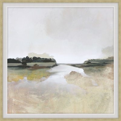 Gold Lake View 1 Framed Acrylic Painting Print Canvas