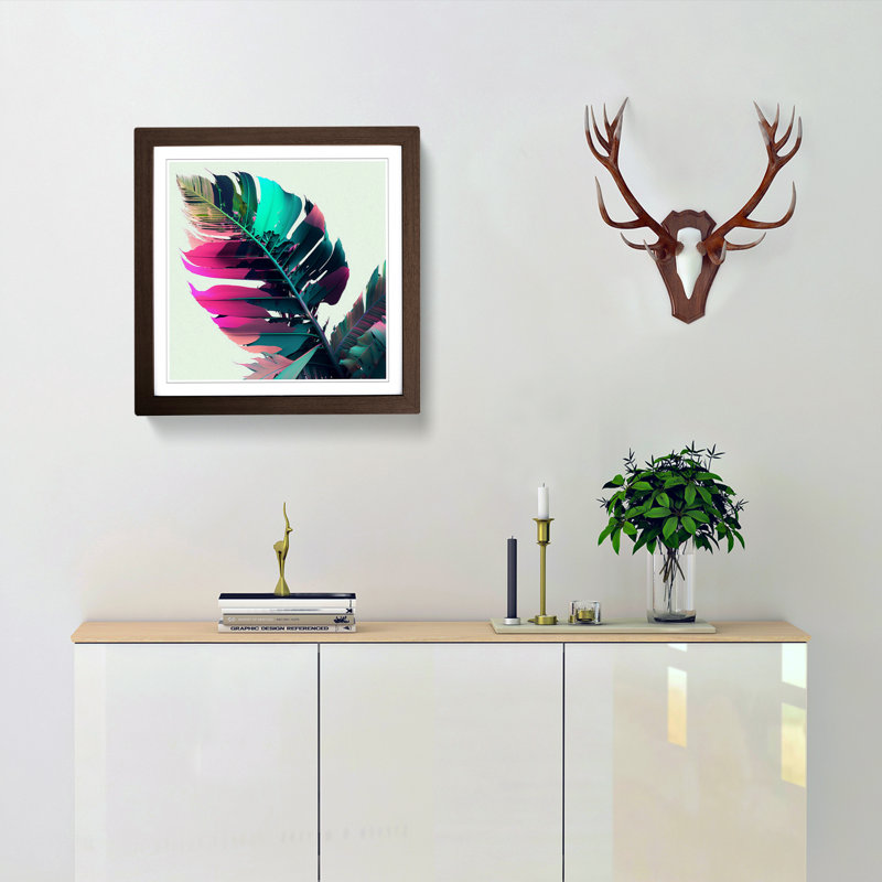 Tropical Leaf Glitch Art - Framed Print, Walnut