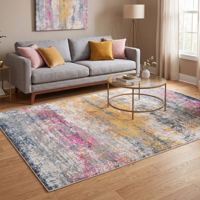 Nieve Abstract Durable Performance Pink/Orange Area Rug