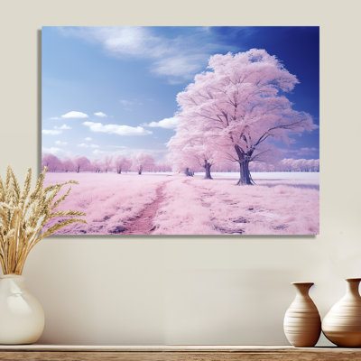 «Pink Winter Tree Snow Landscape», art mural arbre d'hiver