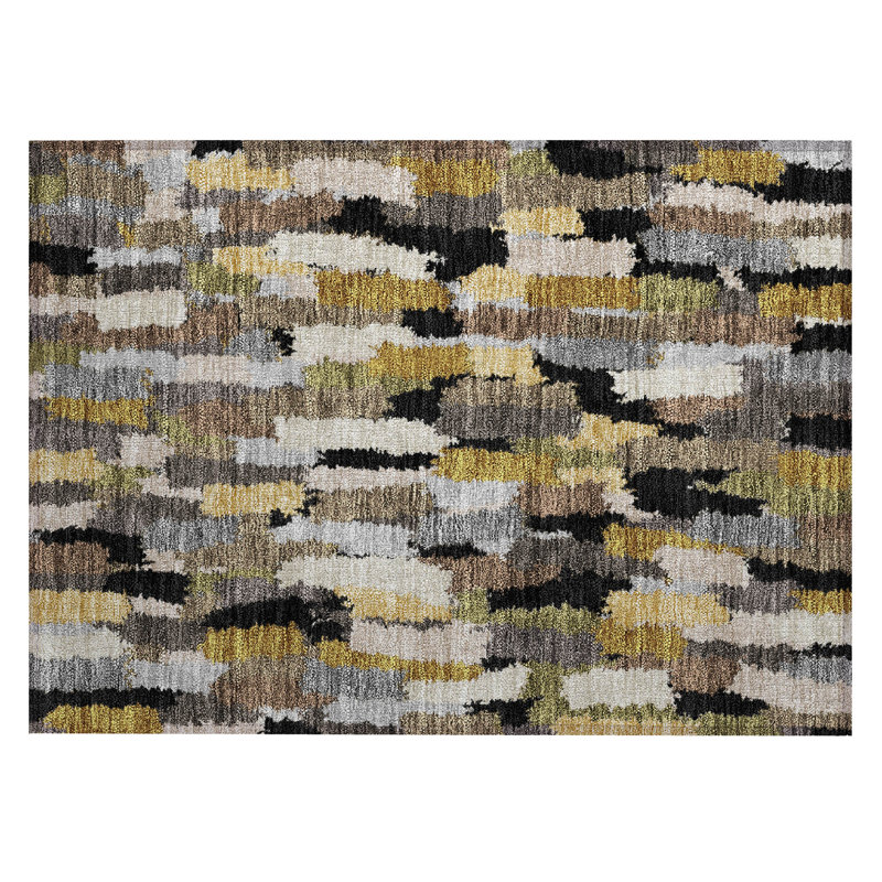 Machine Washable Indoor/Outdoor Chantille ACN2437 Stripes Rug, 1'8" x 2'6", Black