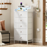 Saroun 5 - Drawer Dresser With 2-Tier Open Shelf, Dresser With Power Outlet & LED, 40.2"H Dresser For Bedroom