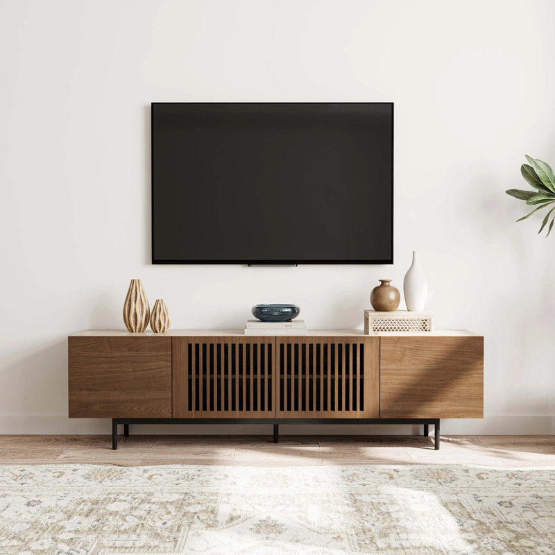 Meuble télé Mid-Century moderne avec pierre frittée, 21.25" x 70.87" W x 15.75" D