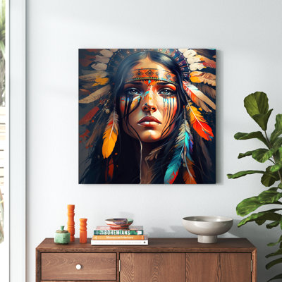 «Colorful Native American Woman VI», art mural femme bohème