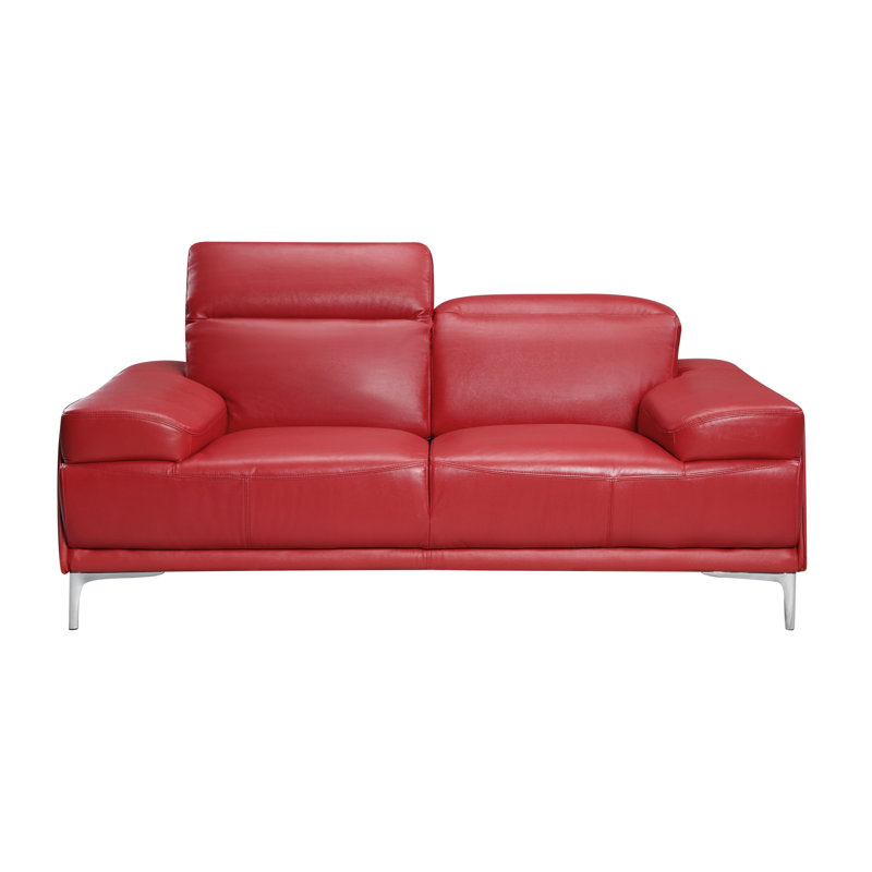 Mcglynn Upholstered 86'' Sofa, Red Faux Leather, 36.6" H x 72" W x 38" D