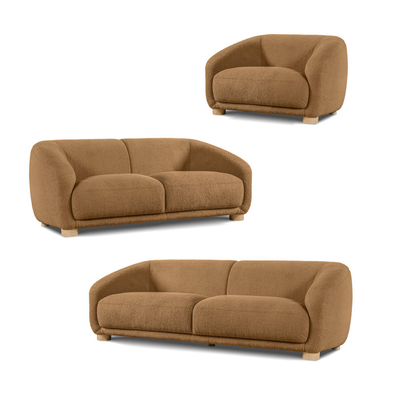 Ensemble de canapé Celal, Brun, 3 pièces: chaise, causeuse, canapé