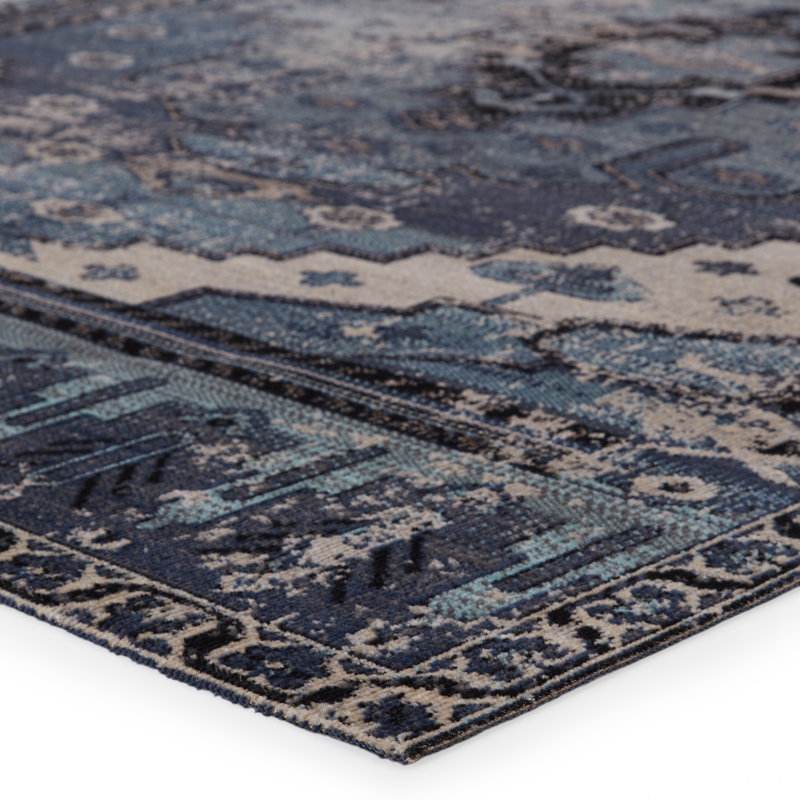 Blue and Gray Medallion Synthetic 4' x 6' Reversible Rug