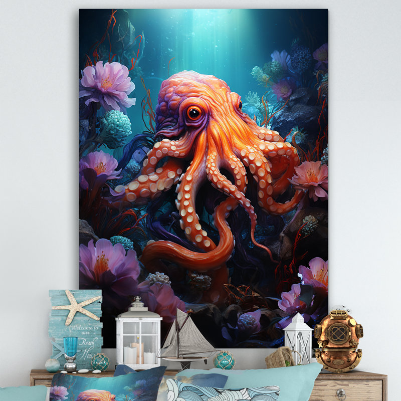 Popup Octupus Impression I, H 32 po x l 16 po x P 1 po, Toile tendue