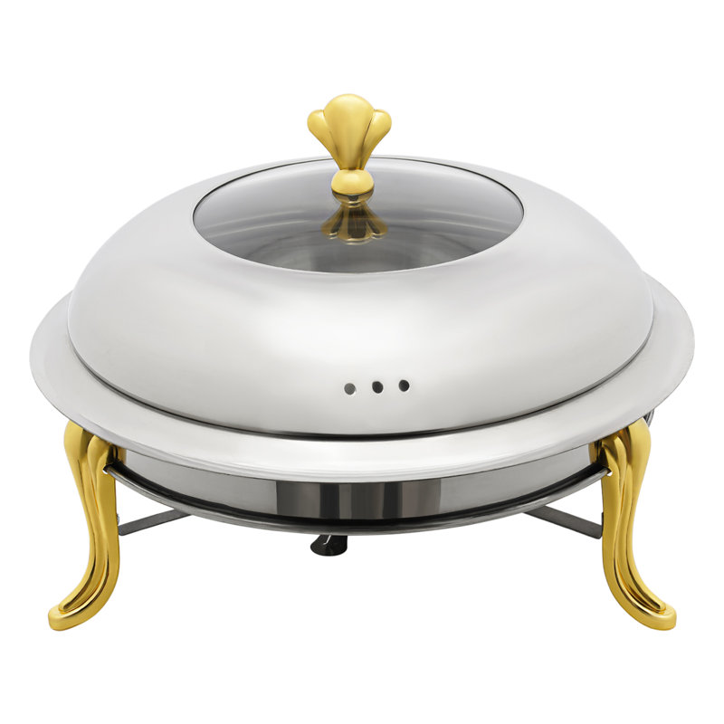 Poêle à manger rond en acier inoxydable, Or, H 9,06 po x l 9,45 po x P 9,45 po