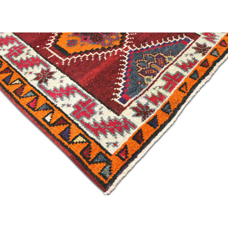 One-of-a-Kind Hand-Knotted 1960s 2'10" x 12'10" Runner Wool Area Rug in Red/Pink/Blue/Orange