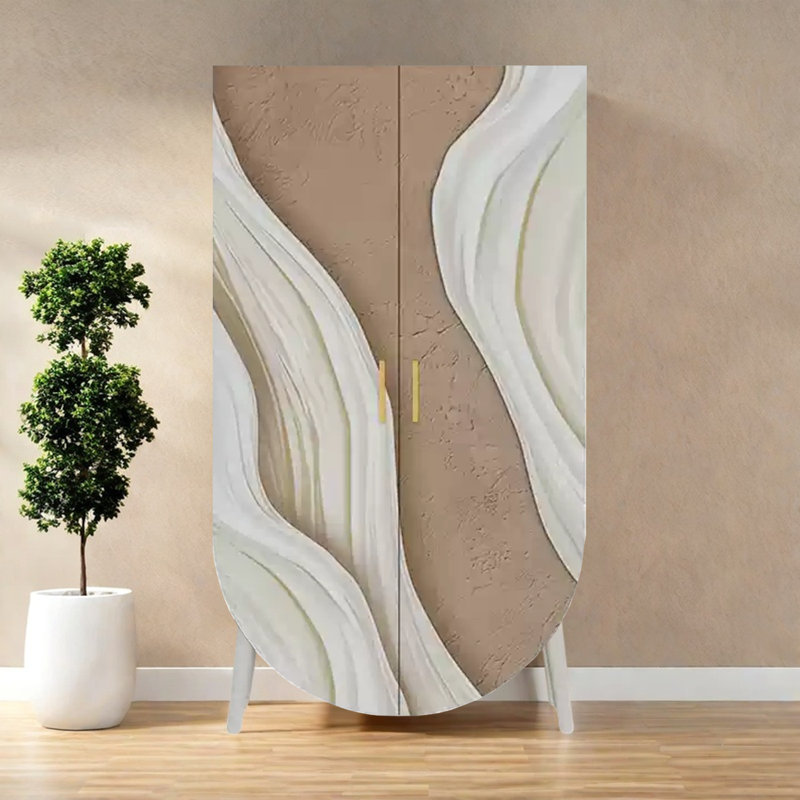 Armoire de rangement moderne à double porte, Brun / blanc ivoire
