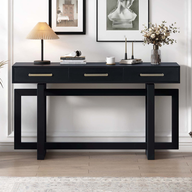 Elegant Console Table with Three Drawers for Various Rooms, Enhancing Space and Style., Black