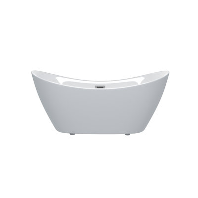 59 Inch Freestanding Acrylic Soaking Bathtub, Gloss White Modern Design with Chrome Overflow and Pop-Up Drain, CUPC Certified