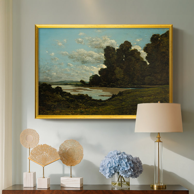 La rivière à Nevers, 1901 - Henri Harpignies - Toile encadrée sur mesure, Cygne doré antique (ou or antique lisse), Non