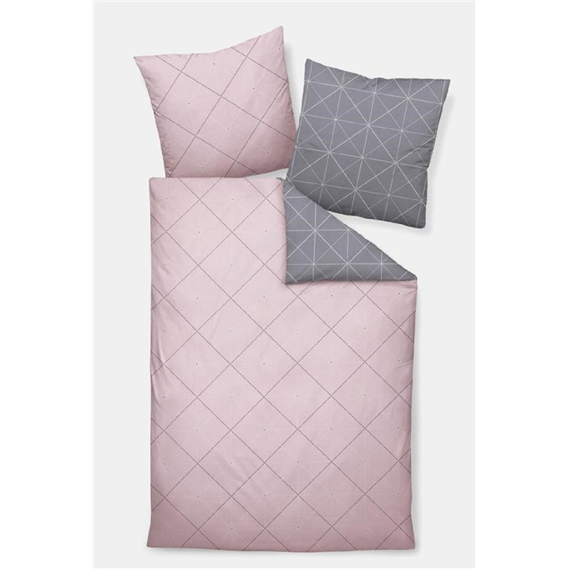 Geometric Shapes Duvet Cover Set with Pillowcases Included, Pink/Grey, 155 x 200 cm - 1 Pillowcase (80 x 80 cm)