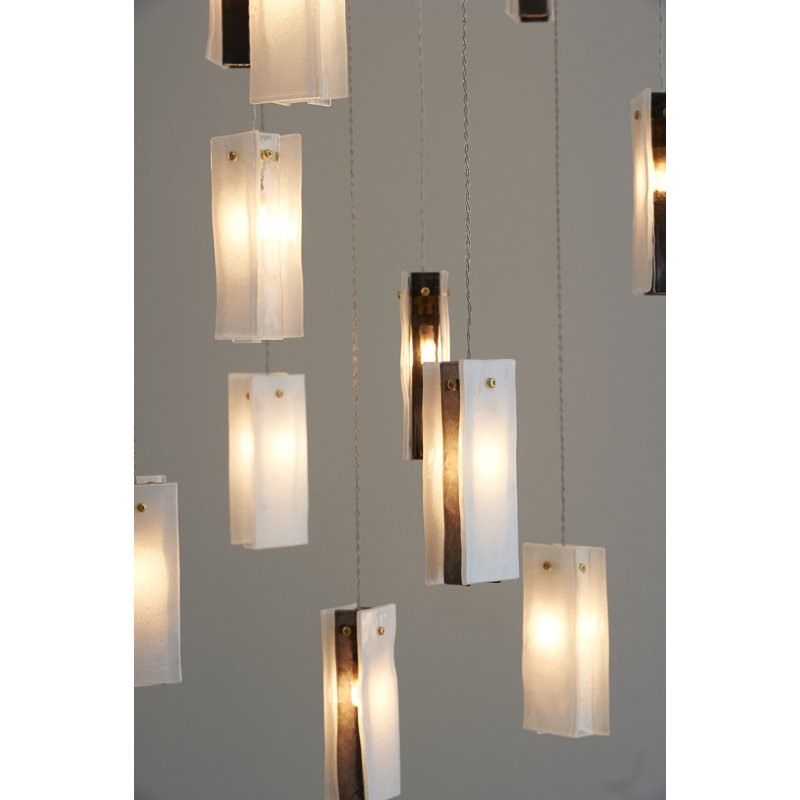 Luminaire suspendu en grappe de 25 lumières, Blanc / noir / transparent