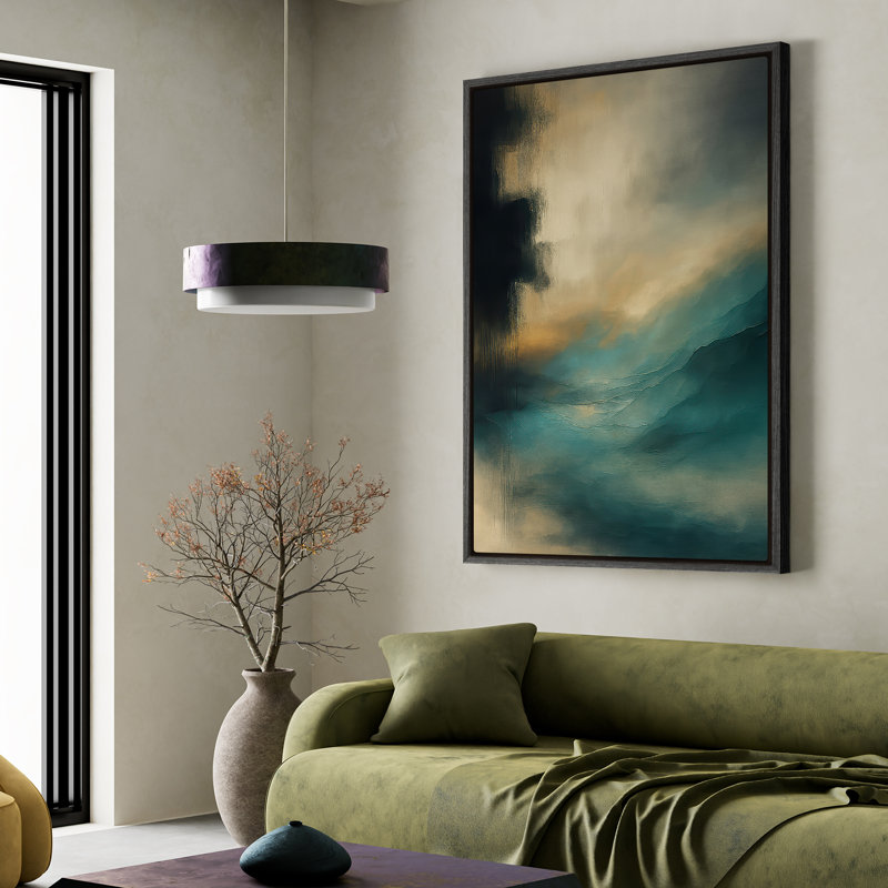 Art mural sur toile encadrée, impression de paysage abstrait bleu pour chambre à coucher - 16 po x 24 po, Black