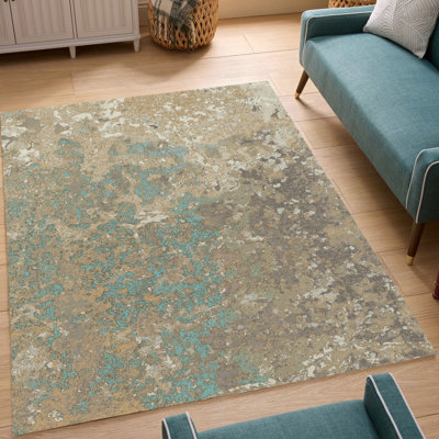 Tapis turquoise de 2,40 m x 1,80 m, design artistique, matière, confortable et élégant, idéal pour les zones de passage fréquent, multicolore, doux et élégant, parfait pour les espaces.