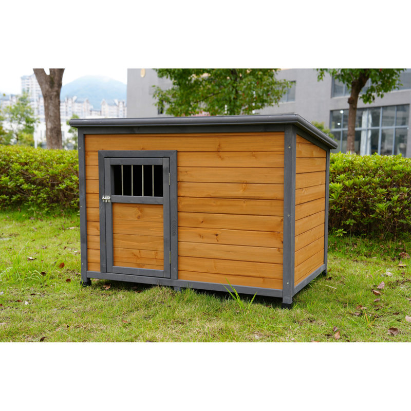 Solid Wood Dog House, Waterproof Roof, Scratch- Large Breathable Door, Interior