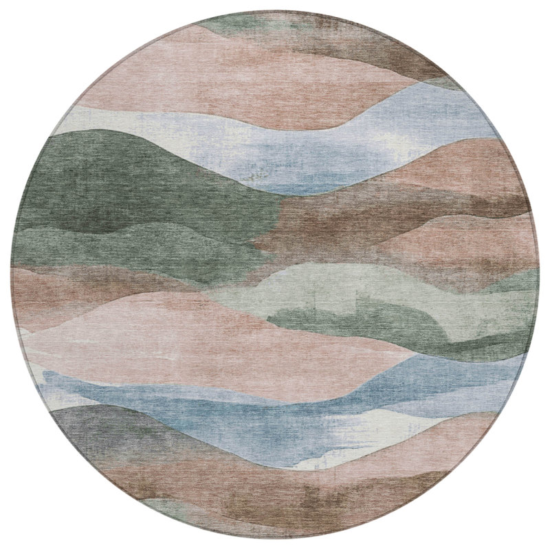 Machine Washable Indoor/Outdoor Xhevrie Salmon Rug, Round 8'