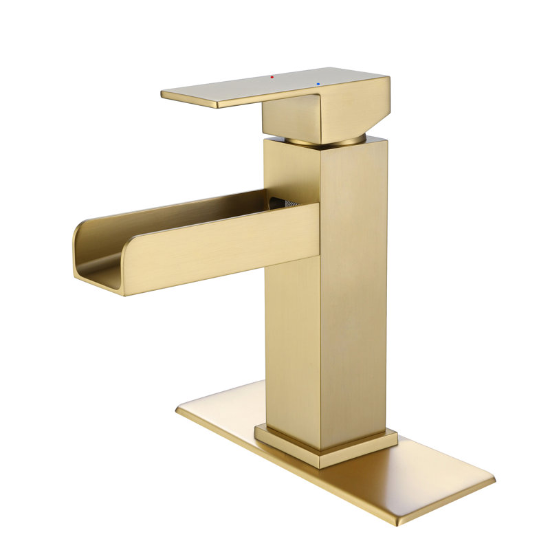 Robinet de lavabo pour salle de bain à poignée simple 7 "H avec casier optionnel, Or brossé, Sans bonde