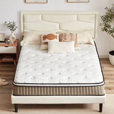 12'' Medium Plush Hybrid Mattress With Leaf Pattern Top – Gel Memory Foam & Pocket Coils