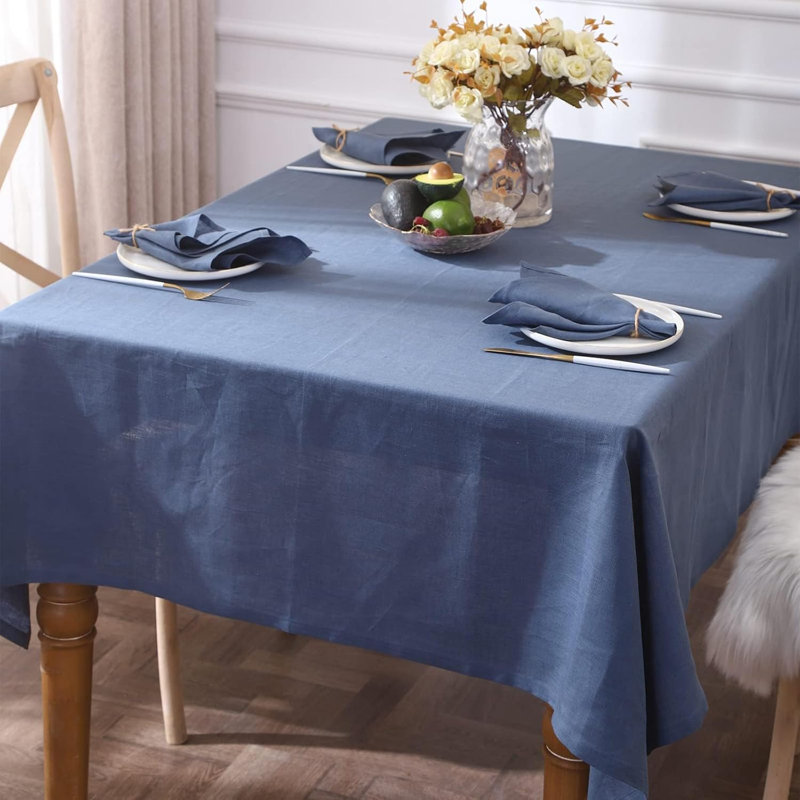 Textured Tablecloth 100% Linen Table Cloth, 72" L x 54" W , Classic Blue
