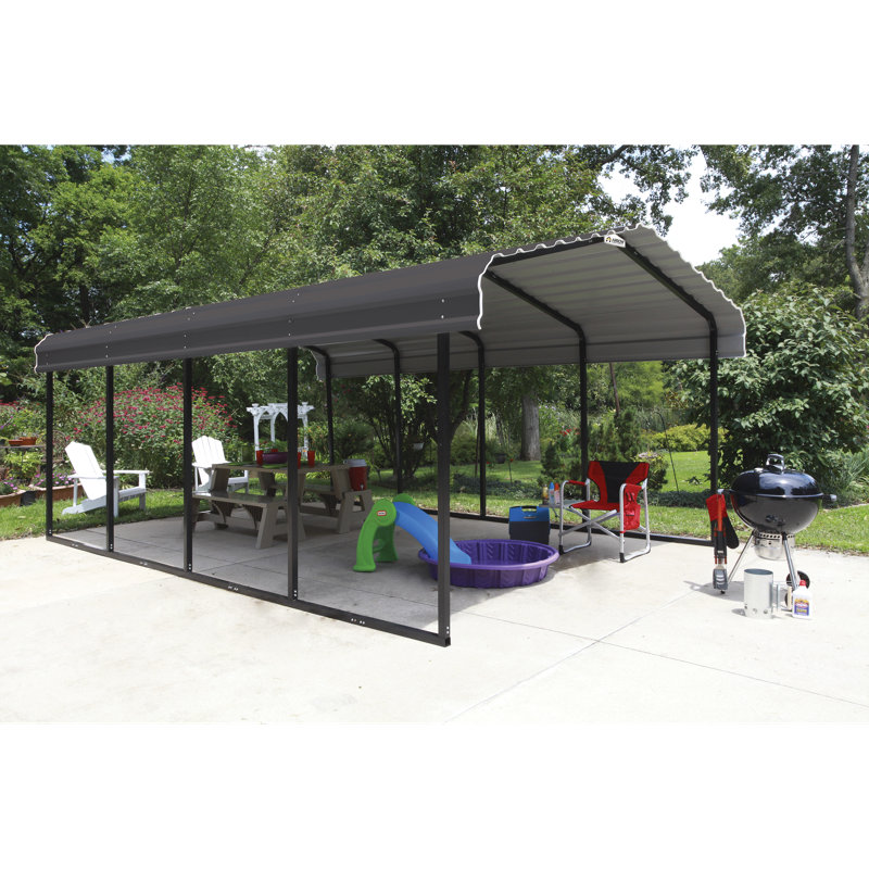 Galvanized Steel Carport, 12X20X7, Charcoal