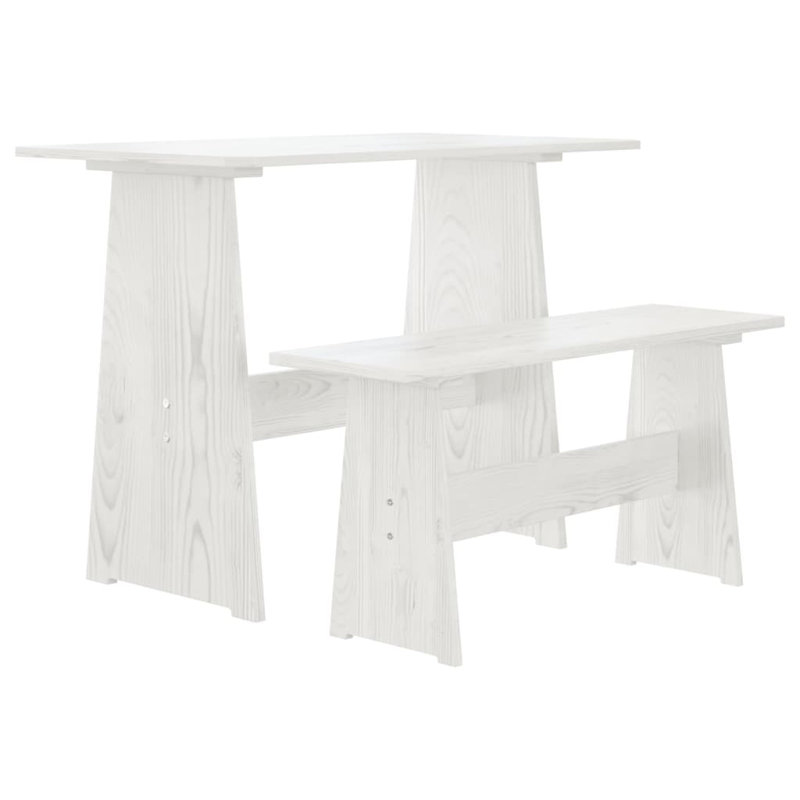 Haaniyah Dining Table with Bench "REINE"  Solid Wood Pine, White, White