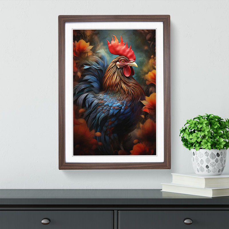 Rooster Digital - Single Picture Frame Print on Wood, 64cm H x 46cm W x 2cm D, Walnut