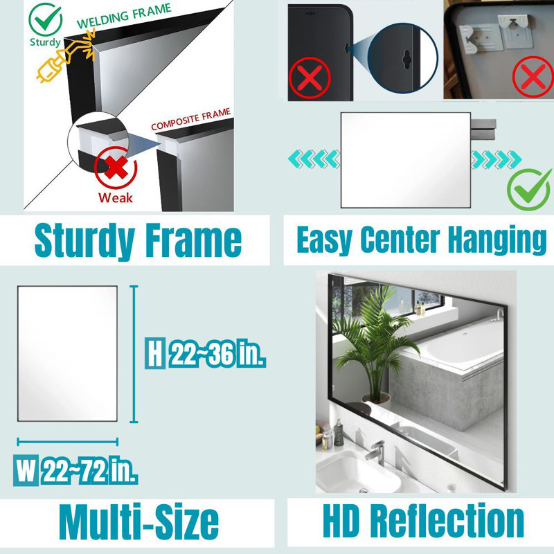 Aluminum Alloy Framed Decorative Wall Mirror Bathroom Vanity Mirror, 24" x 36", Black