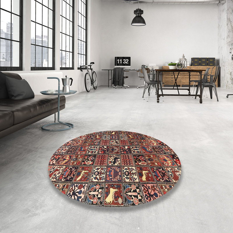Tapis traditionnel rouge / noir, Rond 5 pi